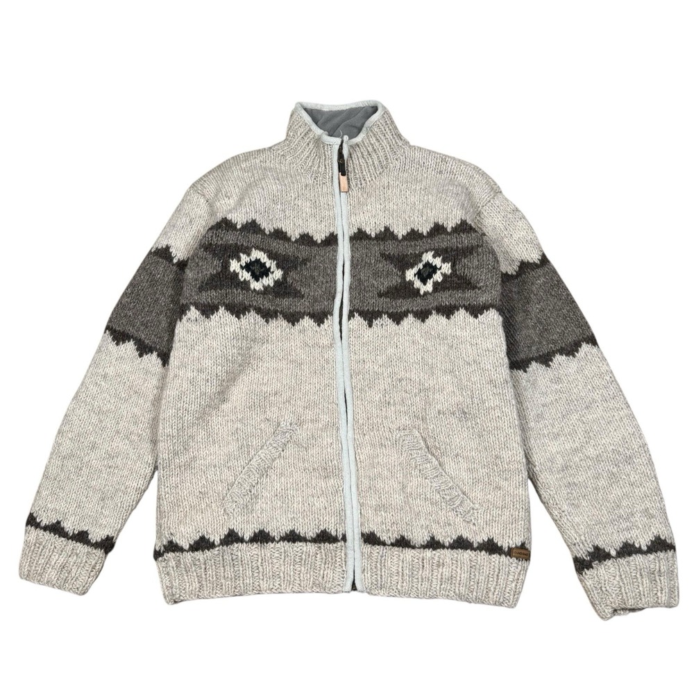 Laundromat 100% Wool Men's Sz L Navajo Full Zip‎ Lined Cardigan in Beige, Brown